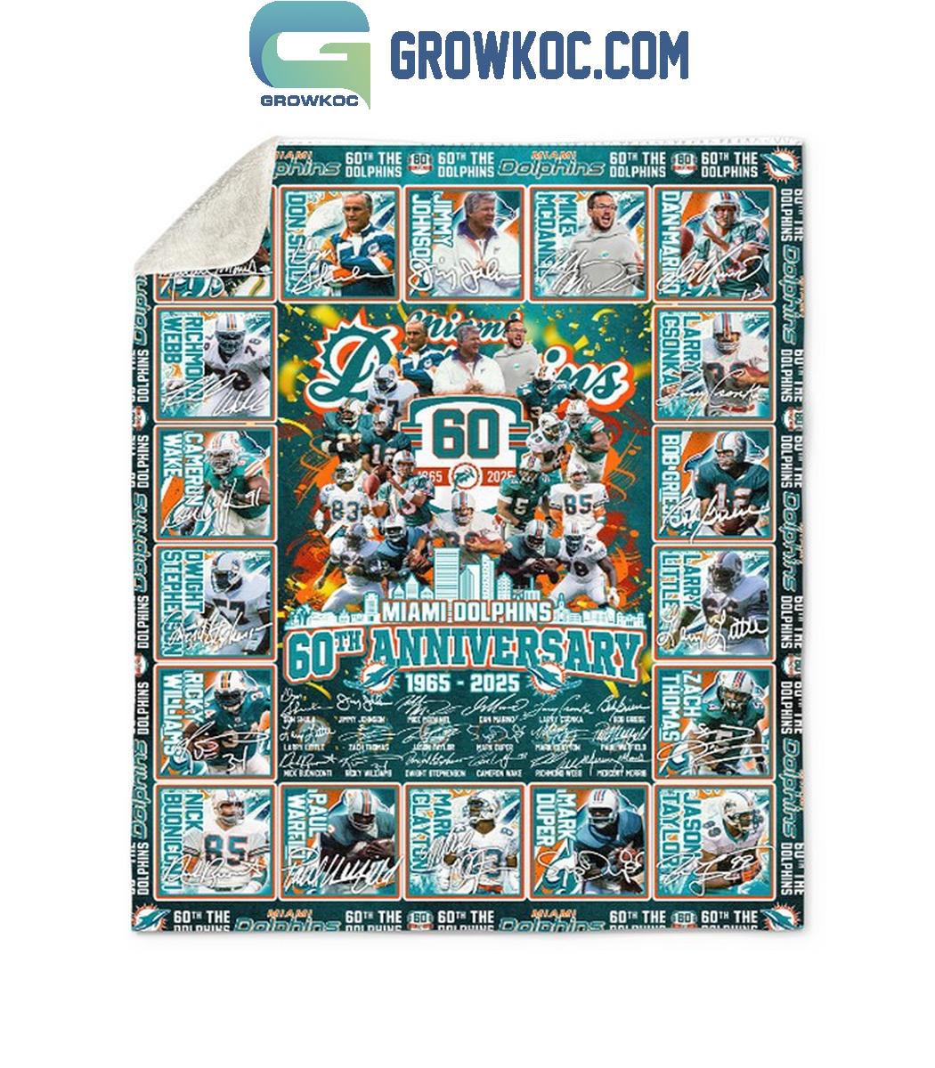 Miami Dolphins 60th Anniversary 1965-2024 Fleece Blanket Quilt