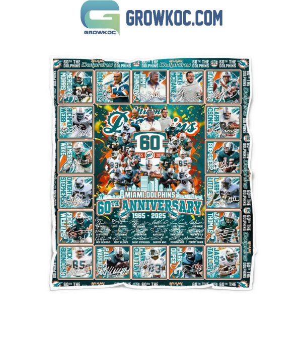Miami Dolphins 60th Anniversary 1965-2024 Fleece Blanket Quilt