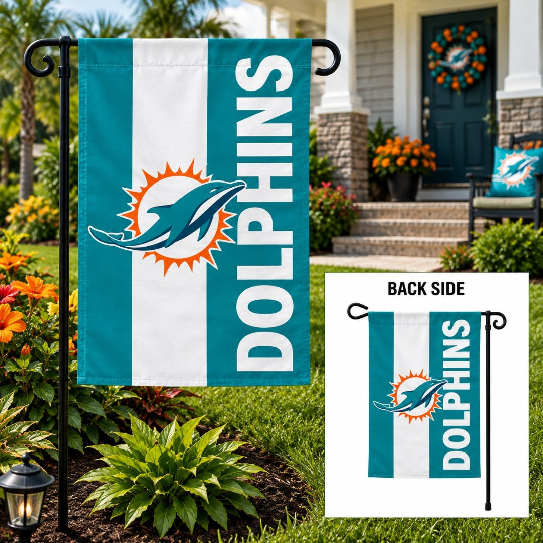 Miami Dolphins Garden Flag 2 Sided Embellished Logo