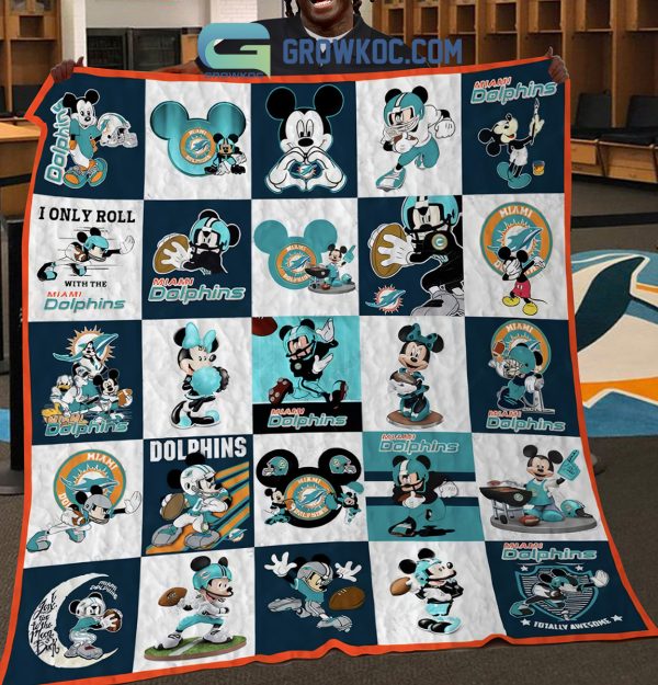 Miami Dolphins Mickey Mouse Fleece Blanket Quilt
