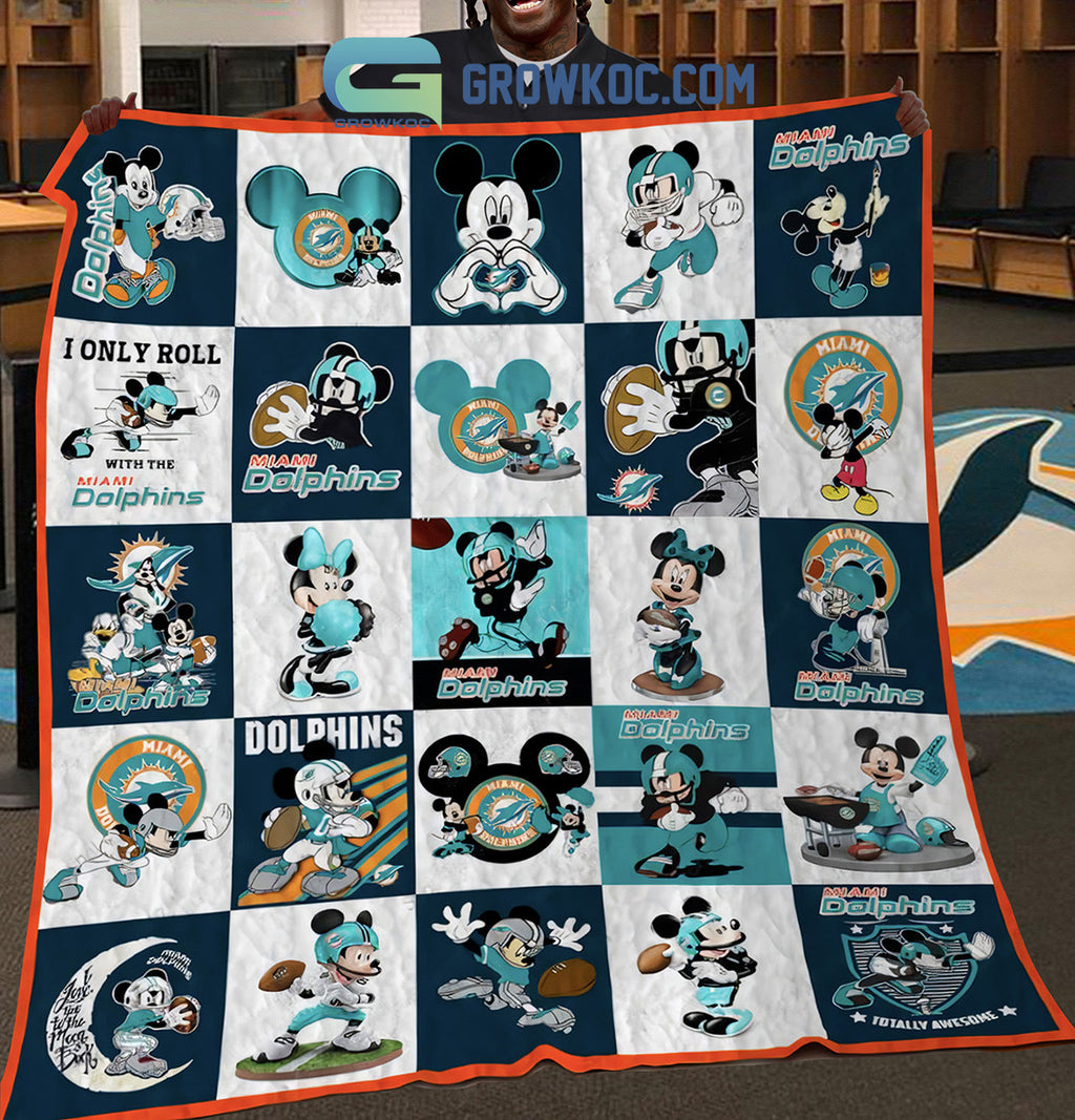 Miami Dolphins Mickey Mouse Fleece Blanket Quilt