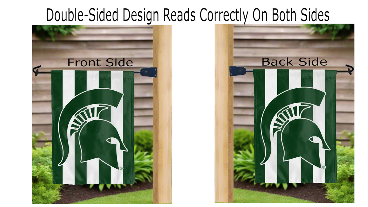 MSU Green and White Stripes Double Sided Garden Flag