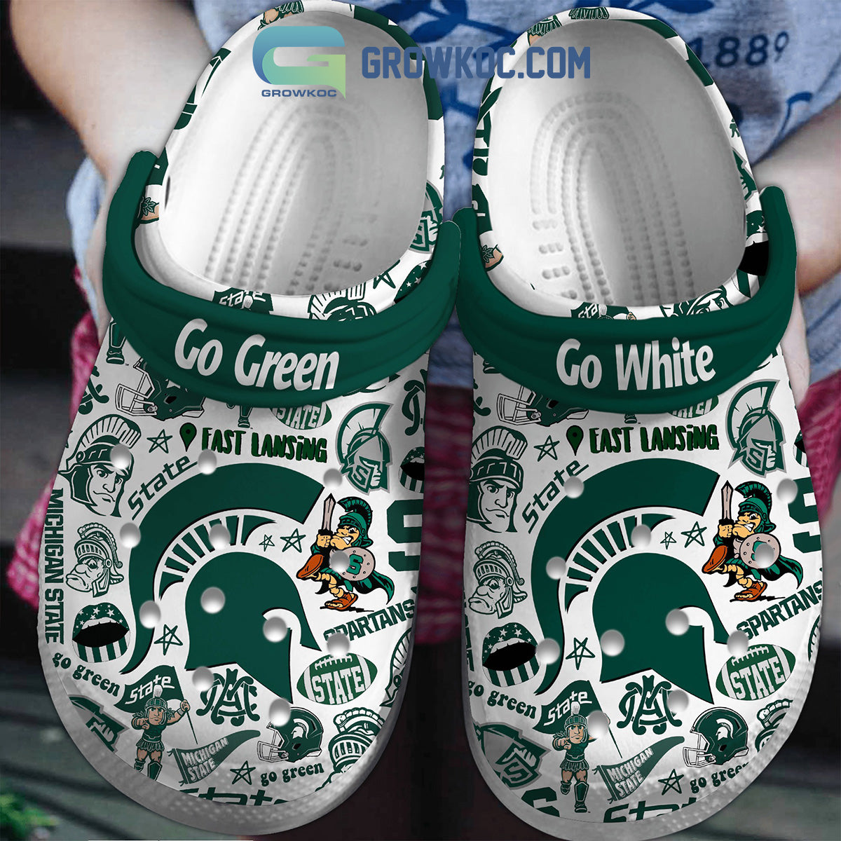 Michigan State Spartans Go Green White East Lansing Clogs Crocs