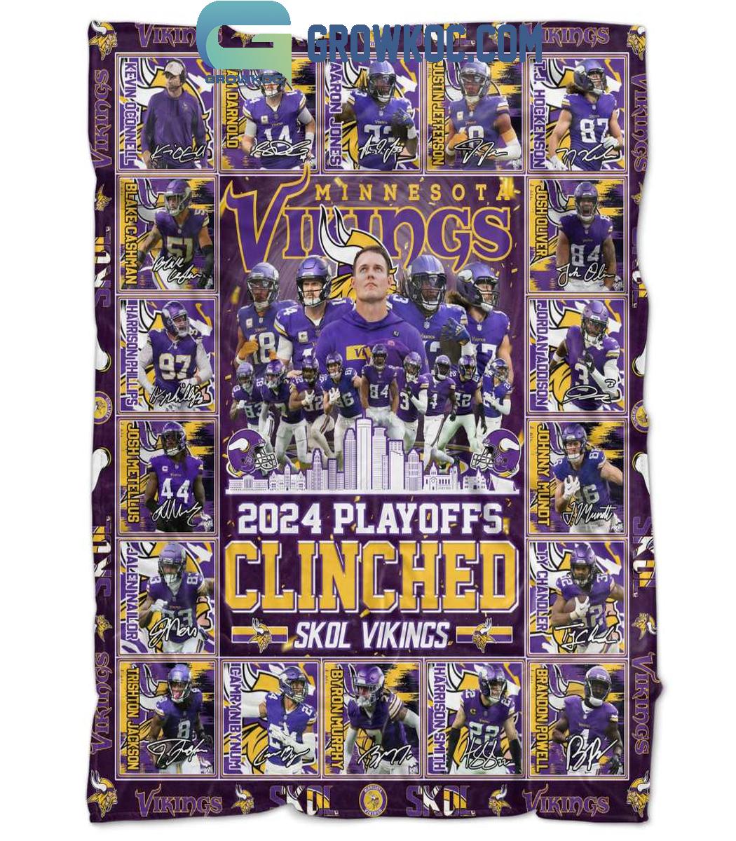 Minnesota Vikings 2024 Playoffs Clinched Skol Vikings Fleece Blanket Quilt
