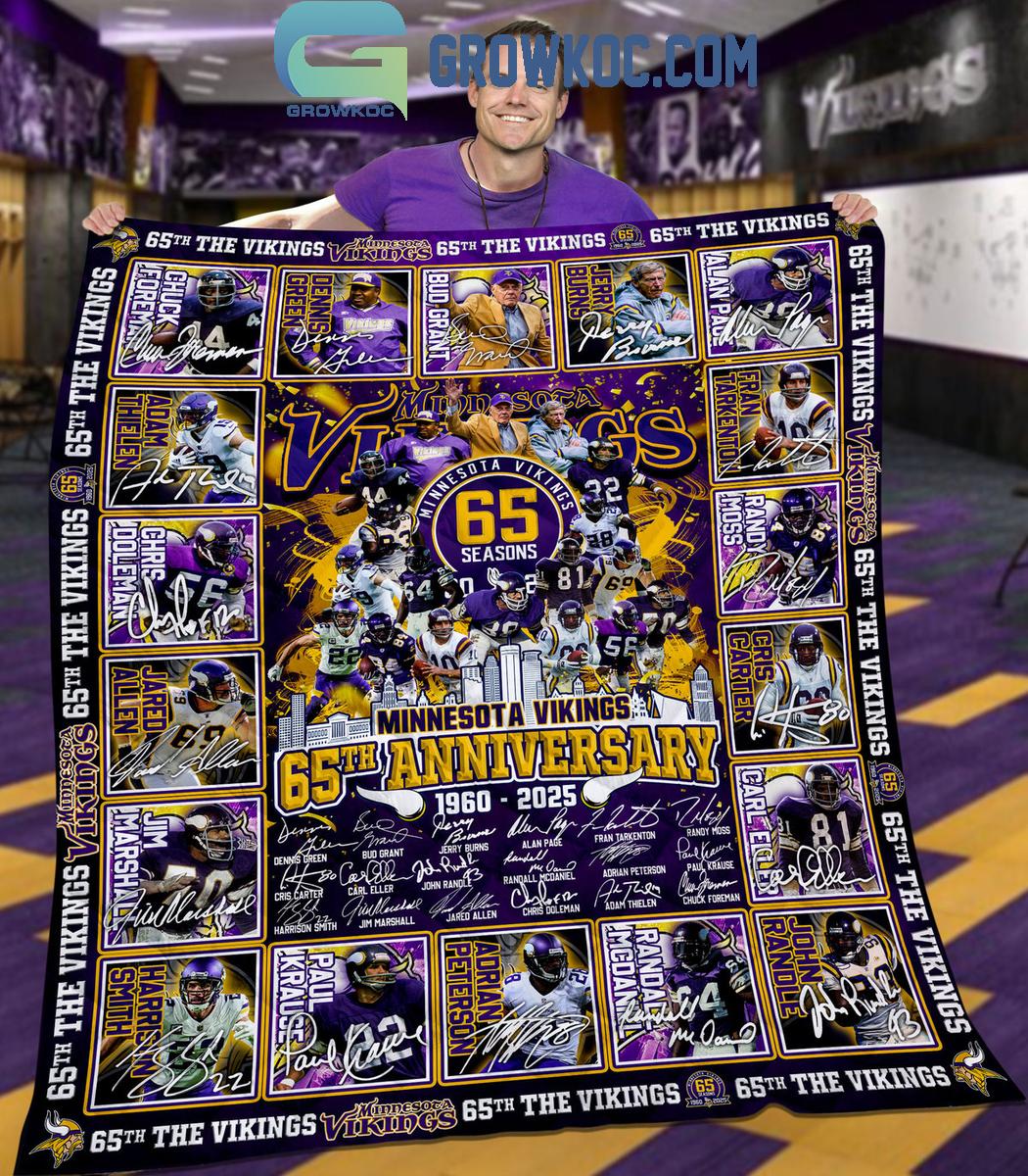 Minnesota Vikings 65 Seasons 65th Anniversary 1960-2025 Fleece Blanket Quilt
