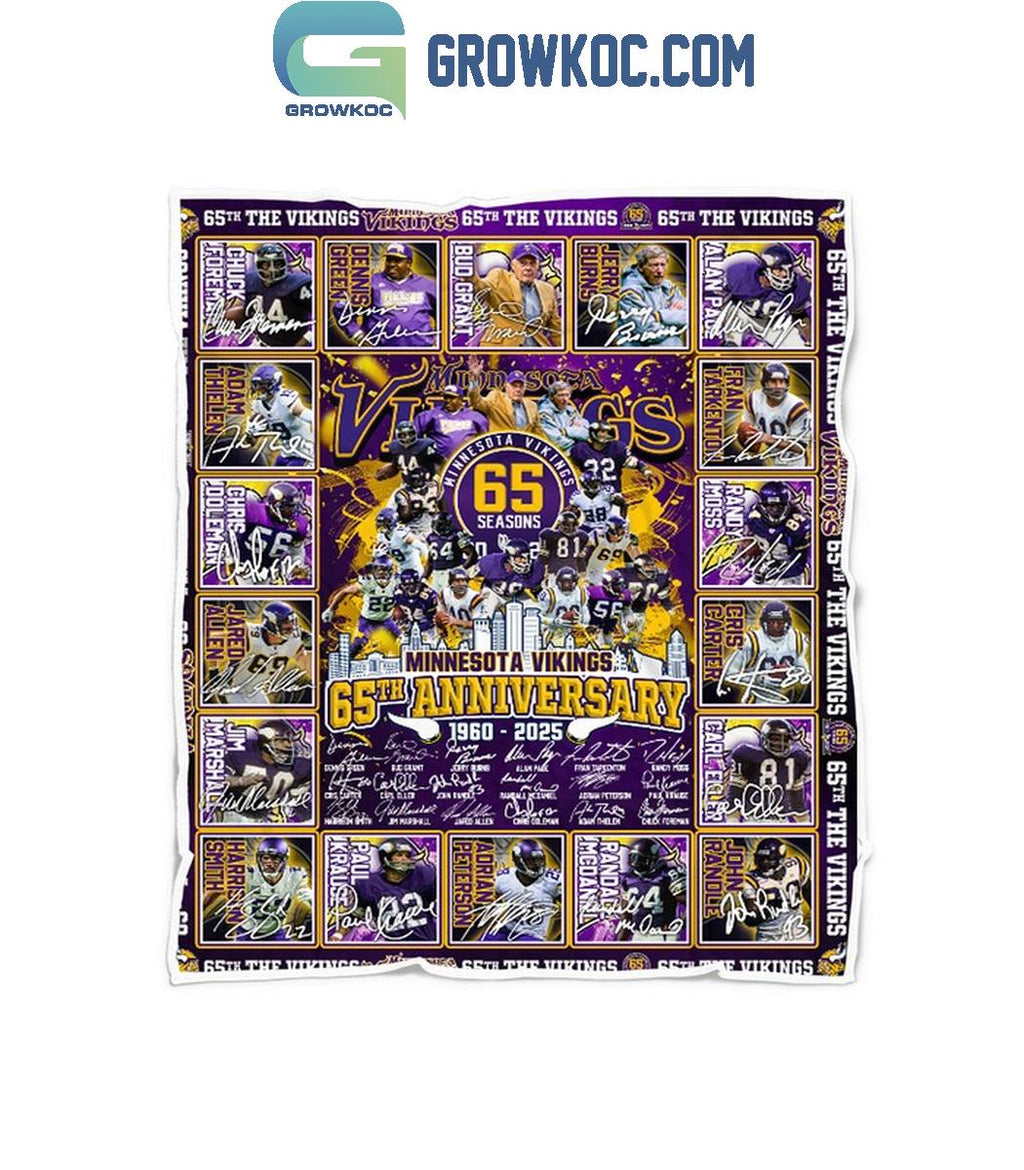 Minnesota Vikings 65 Seasons 65th Anniversary 1960-2025 Fleece Blanket Quilt