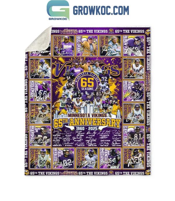 Minnesota Vikings 65 Seasons 65th Anniversary 1960-2025 Fleece Blanket Quilt