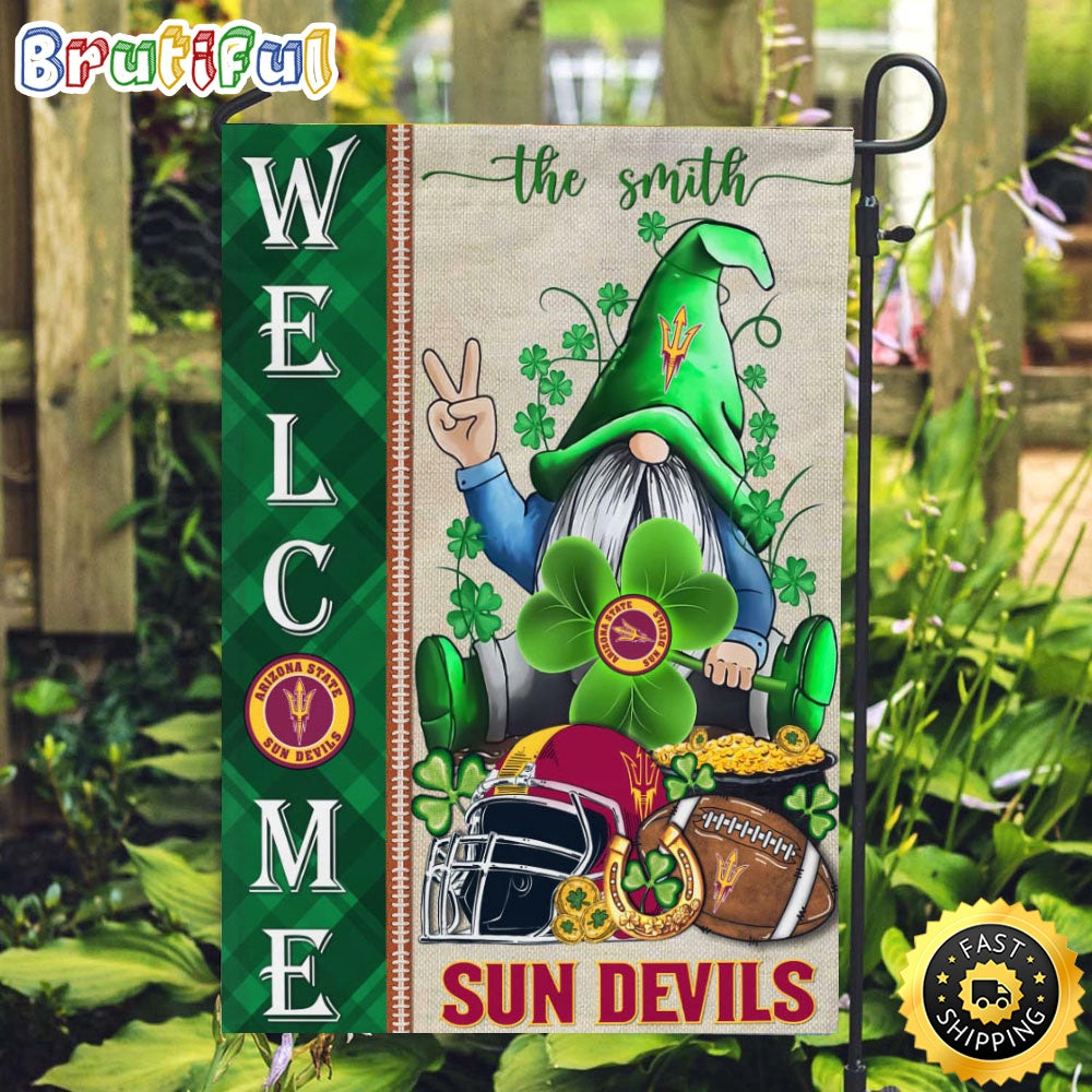 NCAA Arizona State Sun Devils Garden Flag St Patricks Day Gnome Shamrock Welcome Garden Flag