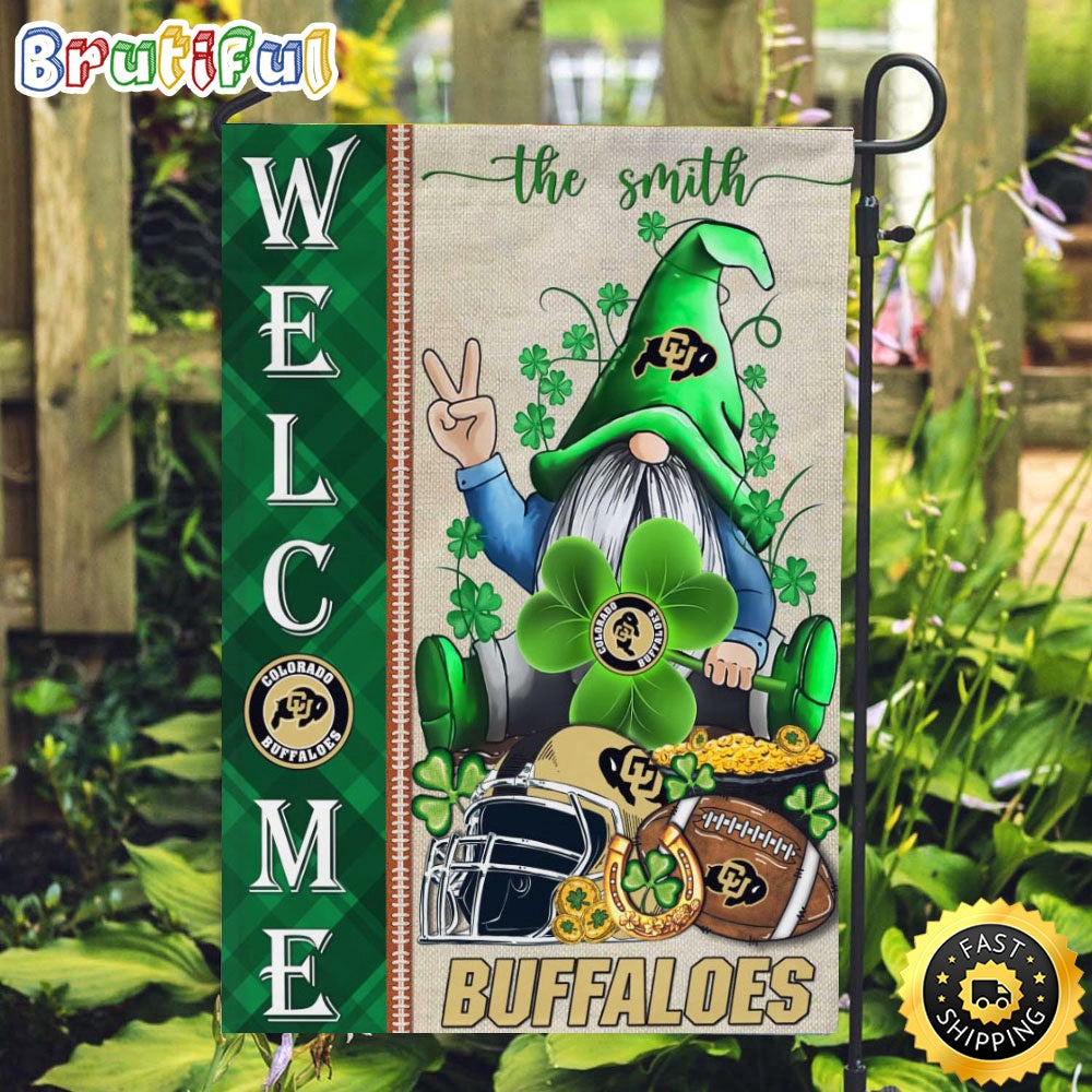 NCAA Colorado Buffaloes Garden Flag St Patricks Day Gnome Shamrock Welcome Garden Flag