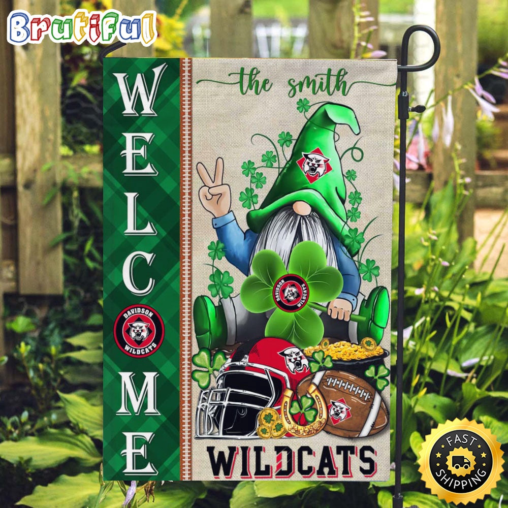 NCAA Davidson Wildcats Garden Flag St Patricks Day Gnome Shamrock Welcome Garden Flag