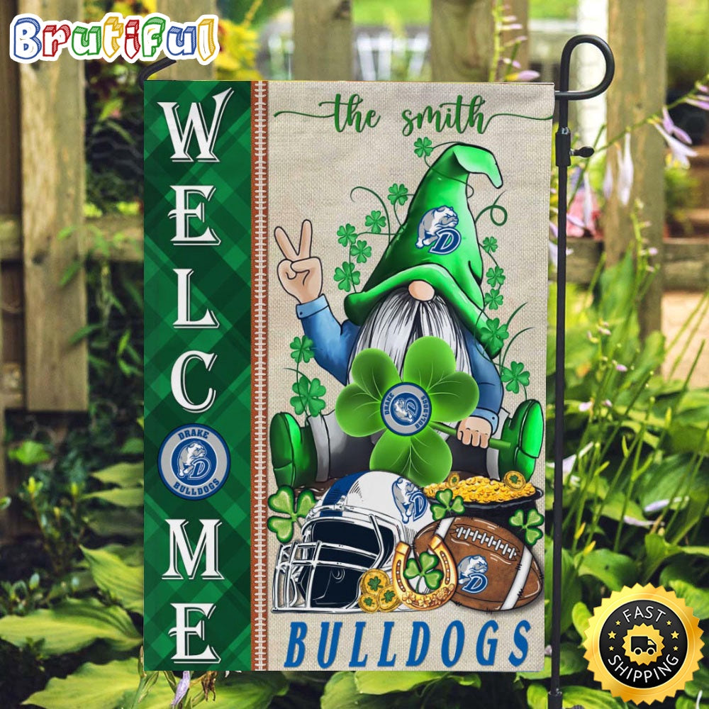 NCAA Drake Bulldogs Garden Flag St Patricks Day Gnome Shamrock Welcome Garden Flag