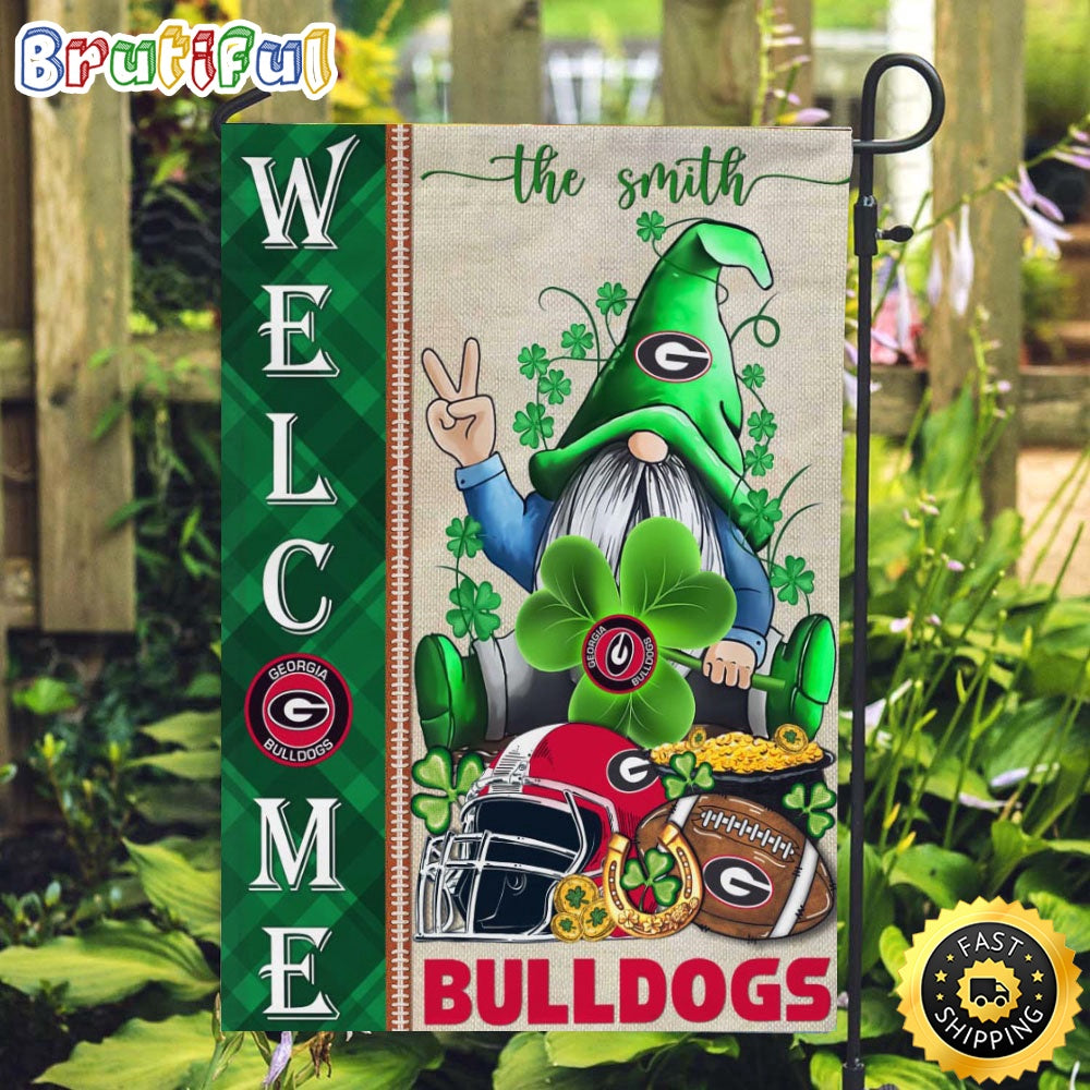 NCAA Georgia Bulldogs Garden Flag St Patricks Day Gnome Shamrock Welcome Garden Flag
