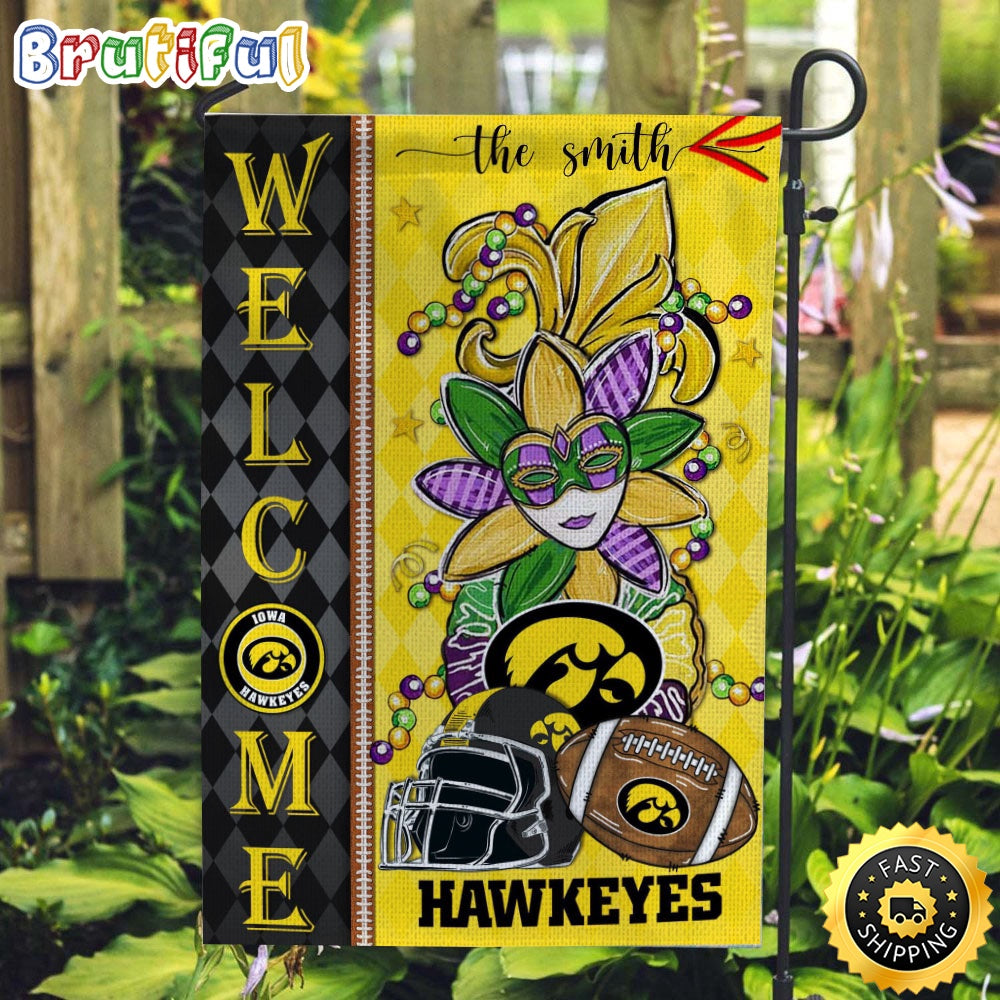 NCAA Iowa Hawkeyes Football Flag Mardi Gras Welcome Garden Flag