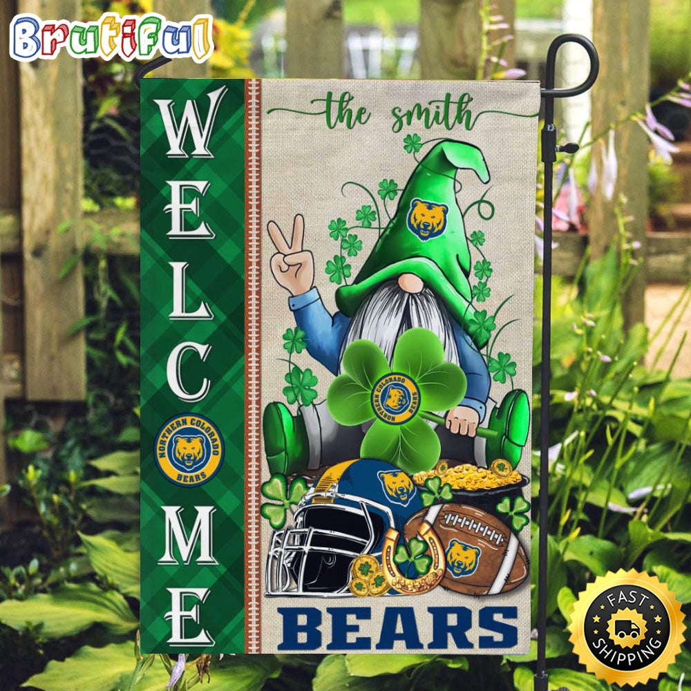 NCAA Northern Colorado Bears Garden Flag St Patricks Day Gnome Shamrock Welcome Garden Flag