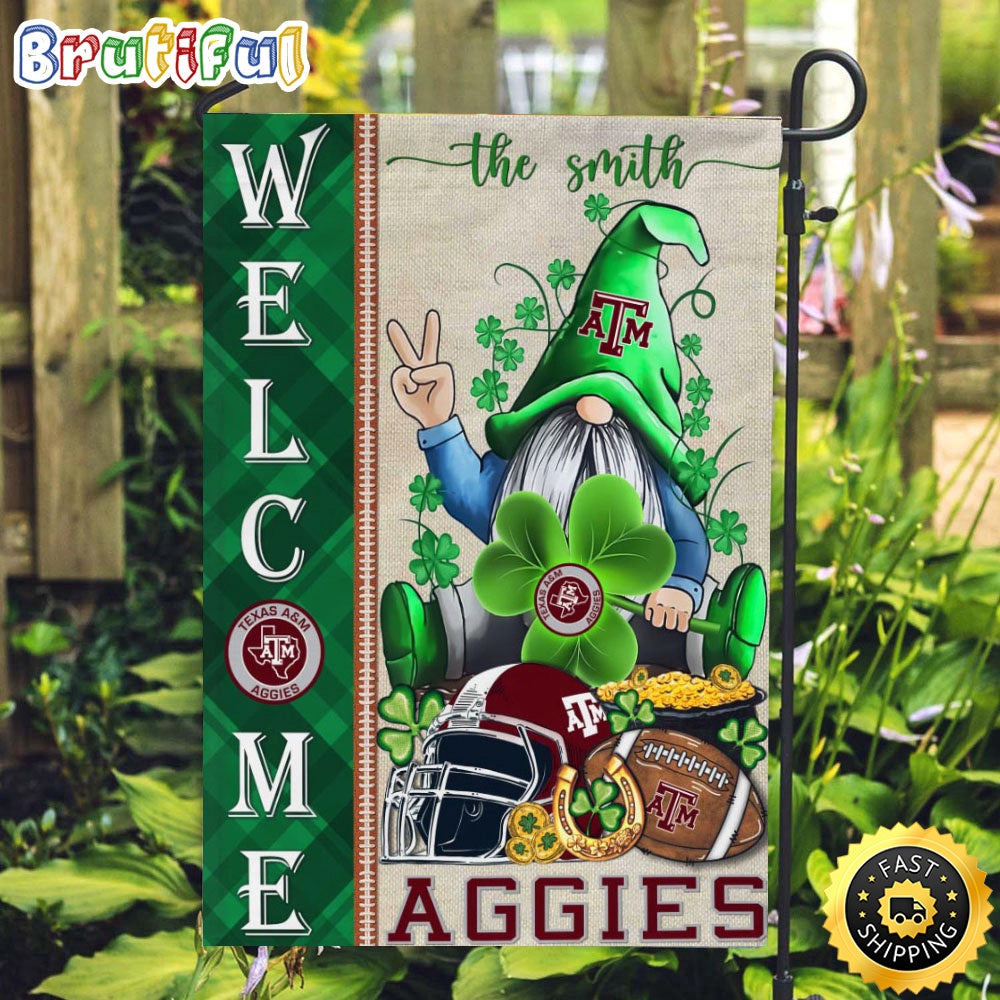 NCAA Texas A&M Aggies Garden Flag St Patricks Day Gnome Shamrock Welcome Garden Flag