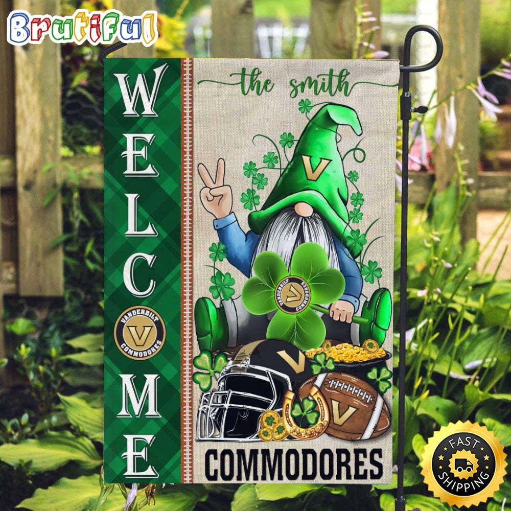 NCAA Vanderbilt Commodores Garden Flag St Patricks Day Gnome Shamrock Welcome Garden Flag