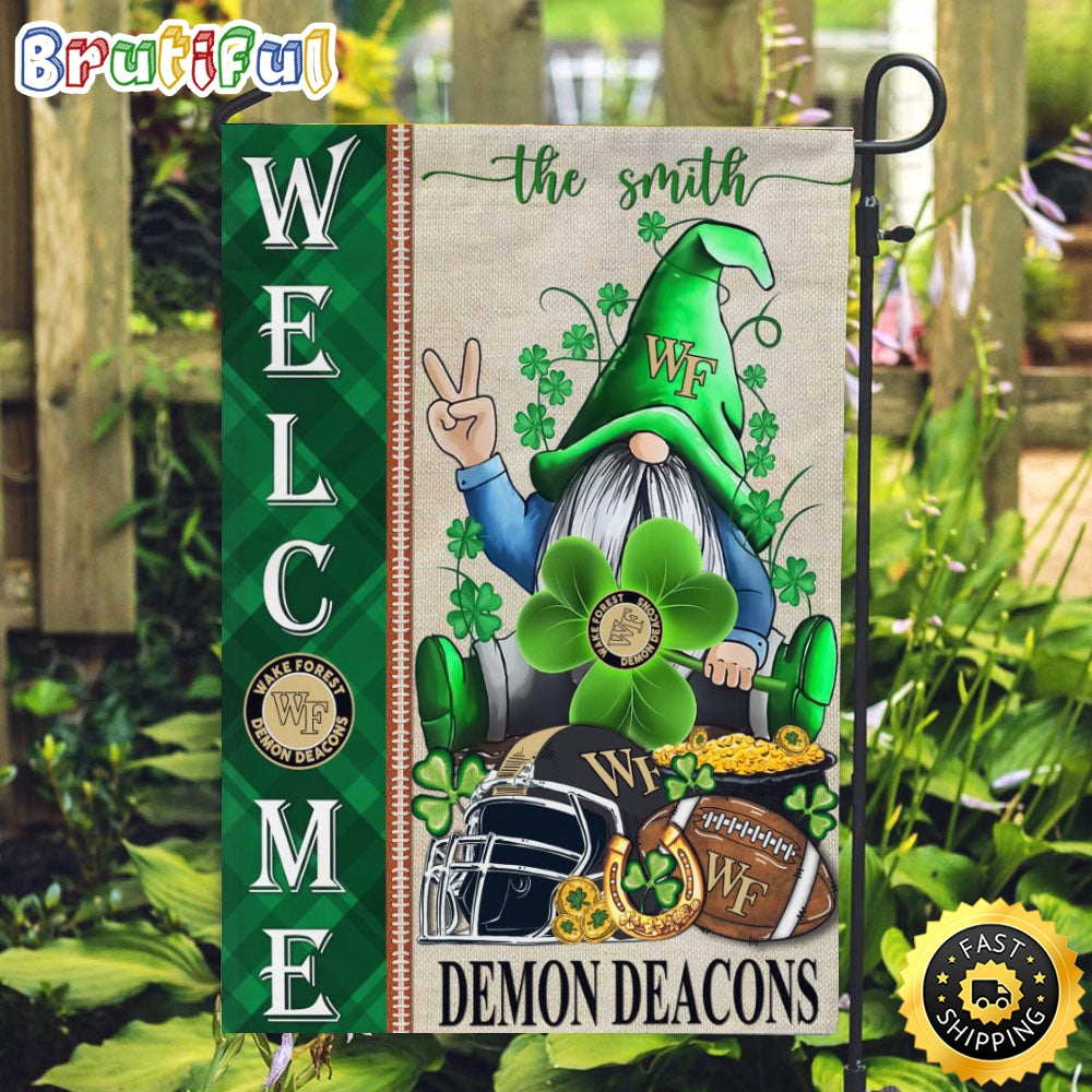 NCAA Wake Forest Demon Deacons Garden Flag St Patricks Day Gnome Shamrock Welcome Garden Flag