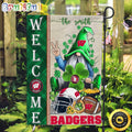 NCAA Wisconsin Badgers Garden Flag St Patricks Day Gnome Shamrock Welcome Garden Flag