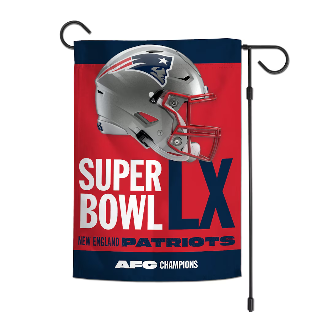 NEW ENGLAND PATRIOTS 2025 AFC CONFERENCE CHAMPIONS 2-SIDED 12.5" X 18" GARDEN FLAG