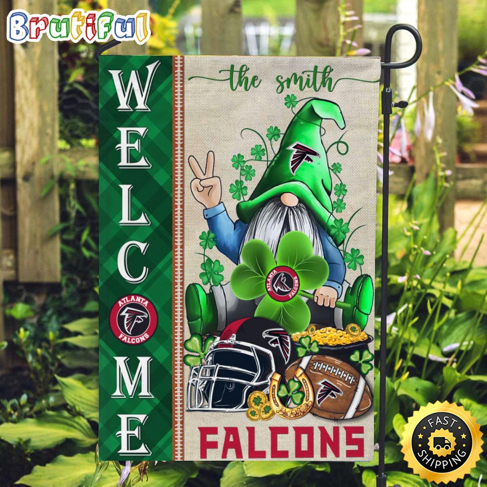 NFL Atlanta Falcons Garden Flag St Patricks Day Gnome Shamrock Welcome Garden Flag