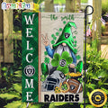 NFL Las Vegas Raiders Garden Flag St Patricks Day Gnome Shamrock Welcome Garden Flag