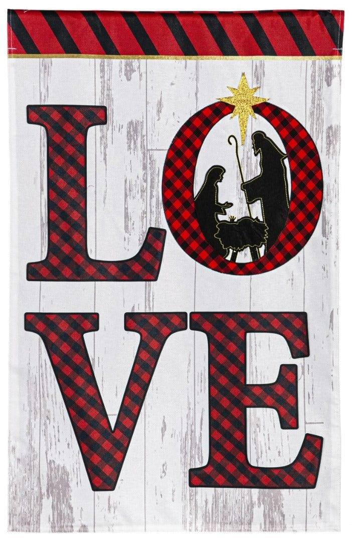 Nativity LOVE Christmas Garden Flag 2 Sided Burlap
