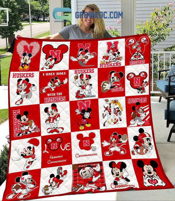 Nebraska Cornhuskers NCAA Mickey Disney Fleece Blanket Quilt