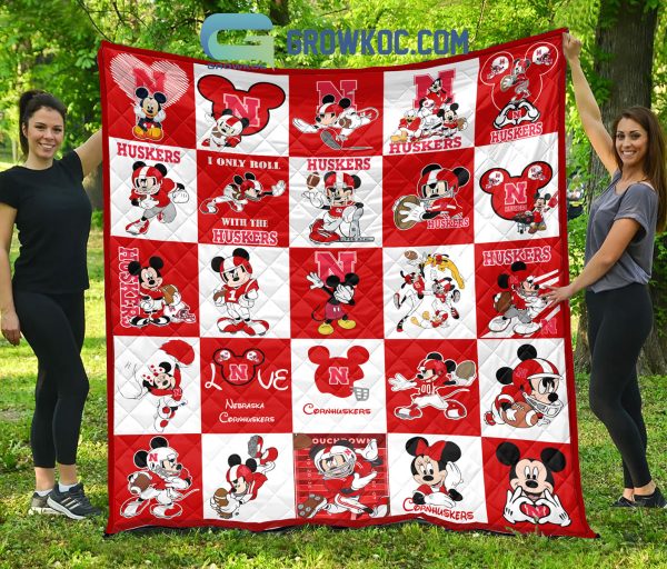 Nebraska Cornhuskers NCAA Mickey Disney Fleece Blanket Quilt
