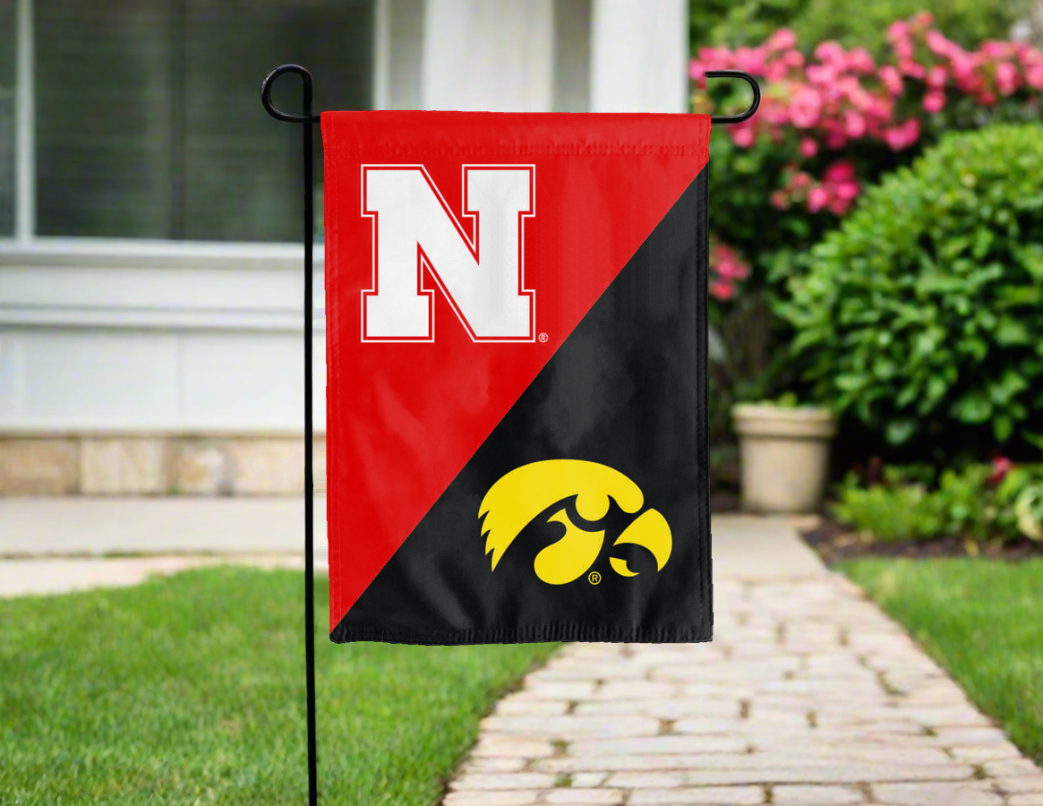 University of Nebraska-Lincoln - University of Iowa House Divided Garden Flag