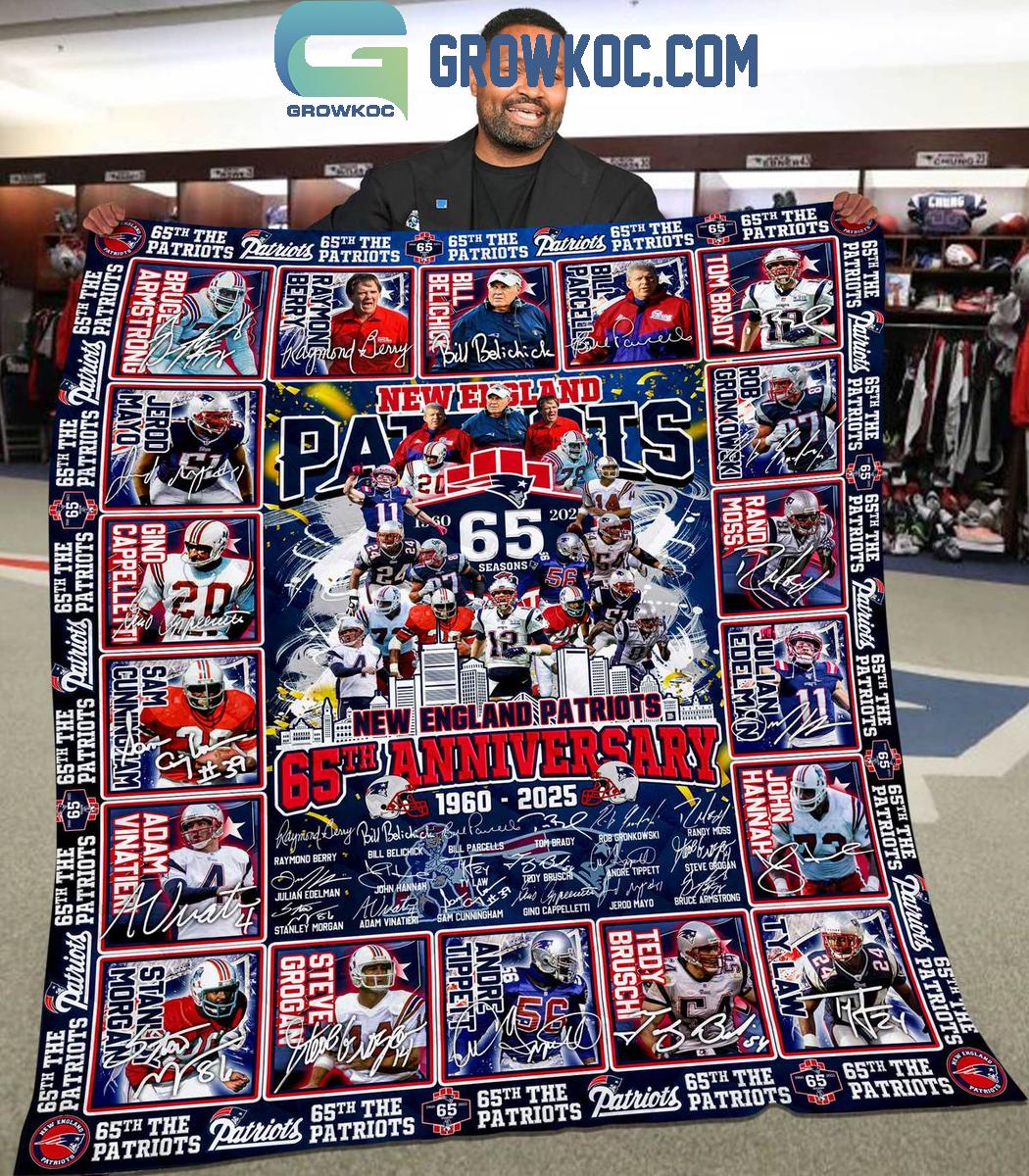 New England Patriots 65 Seasons 65th Anniversary 1960-2025 Fleece Blanket Quilt