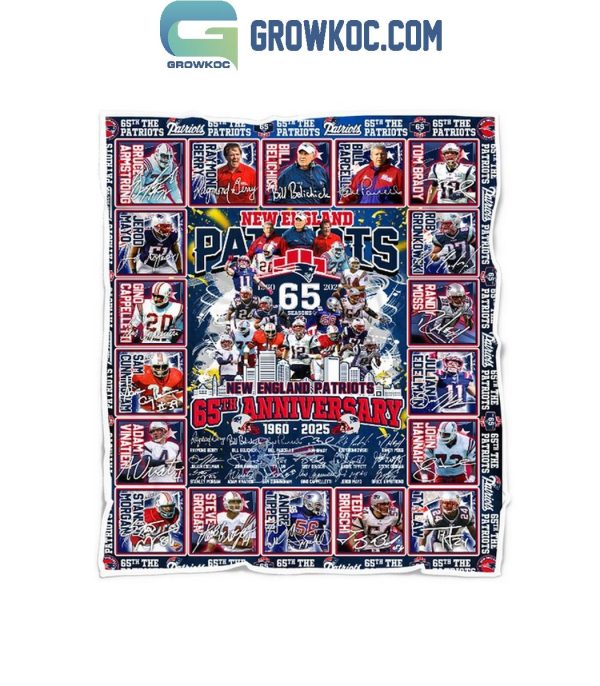 New England Patriots 65 Seasons 65th Anniversary 1960-2025 Fleece Blanket Quilt