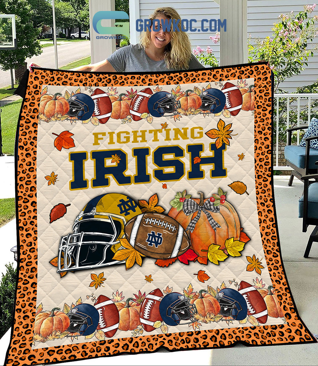 Notre Dame Fighting Irish NCAA Football Welcome Fall Pumpkin Halloween Fleece Blanket Quilt