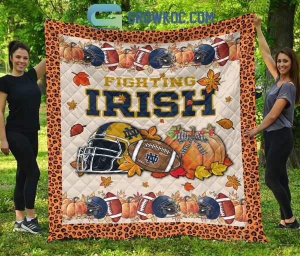 Notre Dame Fighting Irish NCAA Football Welcome Fall Pumpkin Halloween Fleece Blanket Quilt