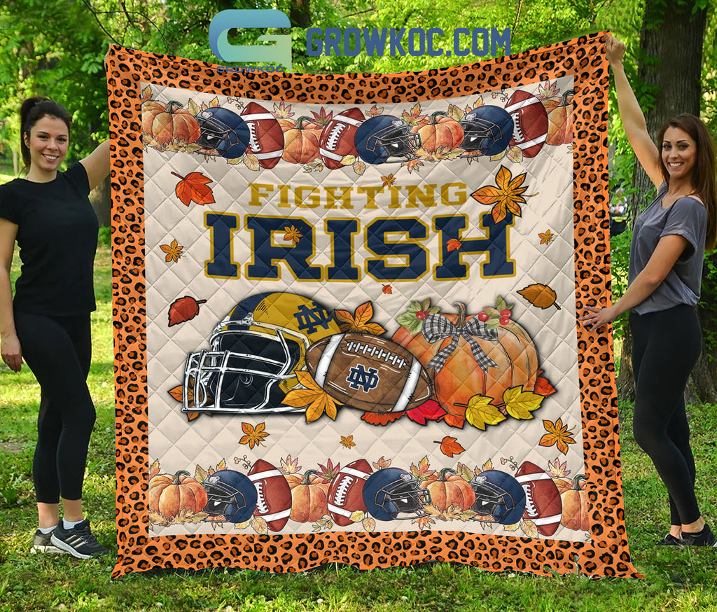 Notre Dame Fighting Irish NCAA Football Welcome Fall Pumpkin Halloween Fleece Blanket Quilt