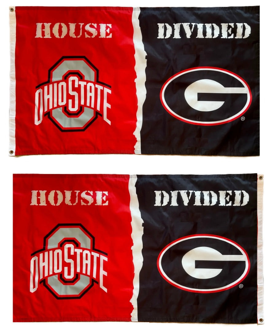 Ohio State and Georgia House Divided 2 Sided 3x5 Flag
