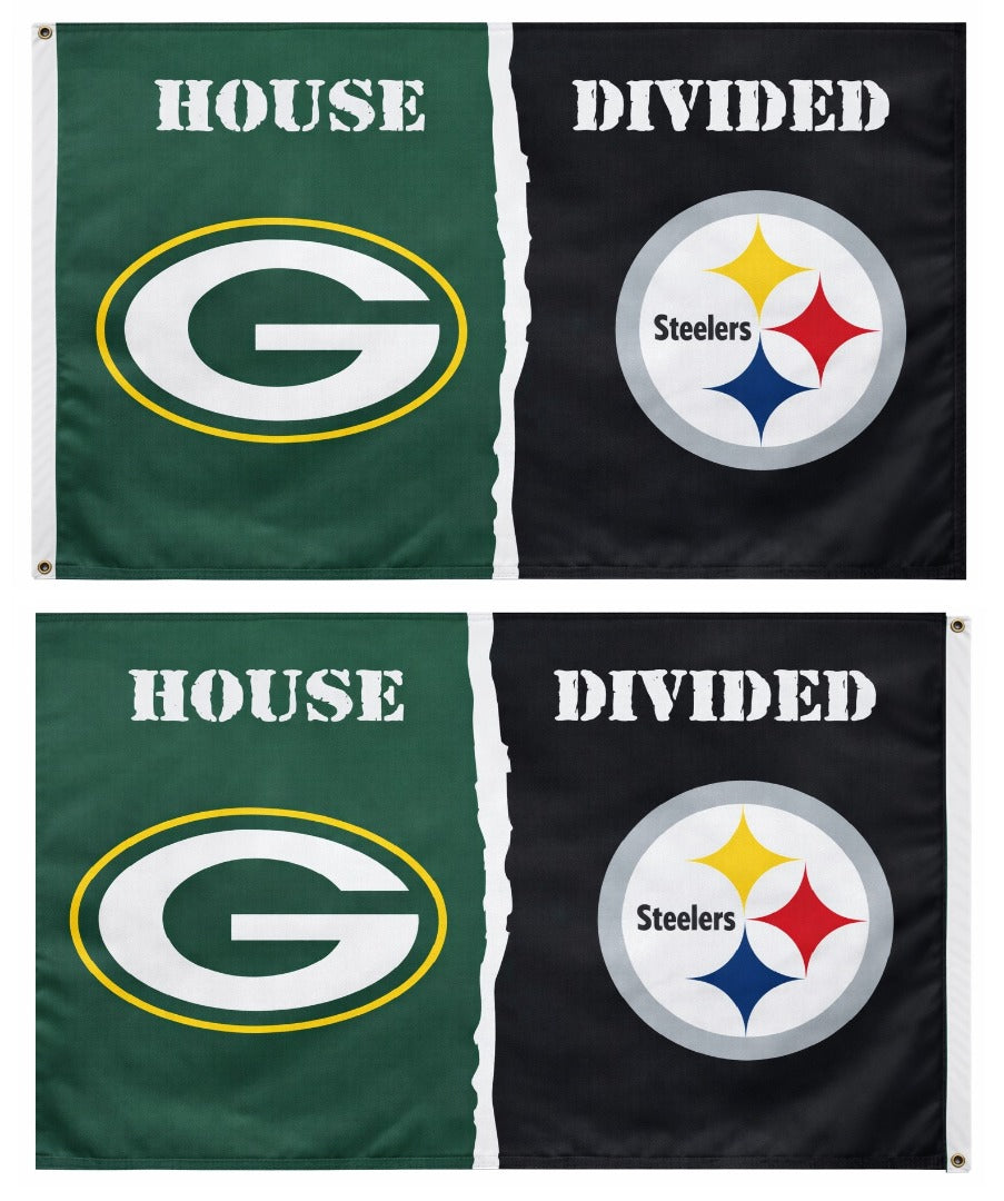 Packers vs Steelers Flag 3x5 House Divided 2 Sided Rivalry