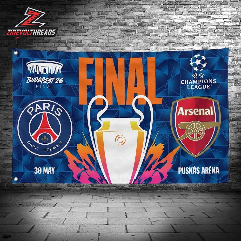 Paris Saint-Germain UCL Finalist Budapest 2026 Versus Arsenal At Puskas Arena On May 30th Double Sided Garden House Flag