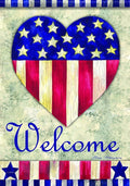 Patriotic Heart Flag 2 Sided Vertical Banner Welcome