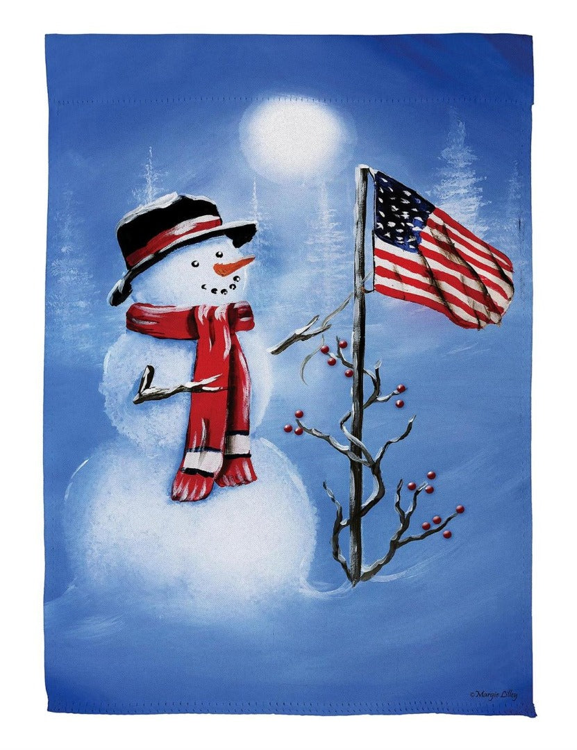 Patriotic Snowman 2 Sided Winter Banner