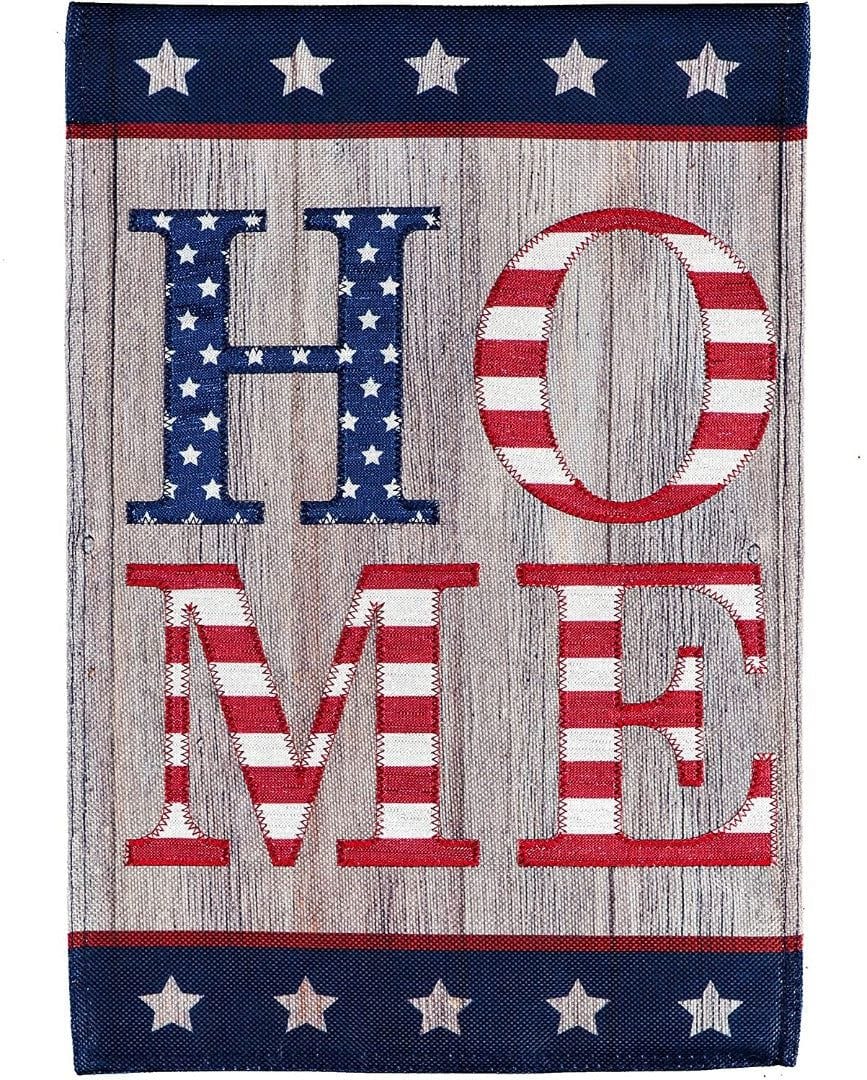 Patriotic Stacked Home Garden Flag 2 Sided Burlap