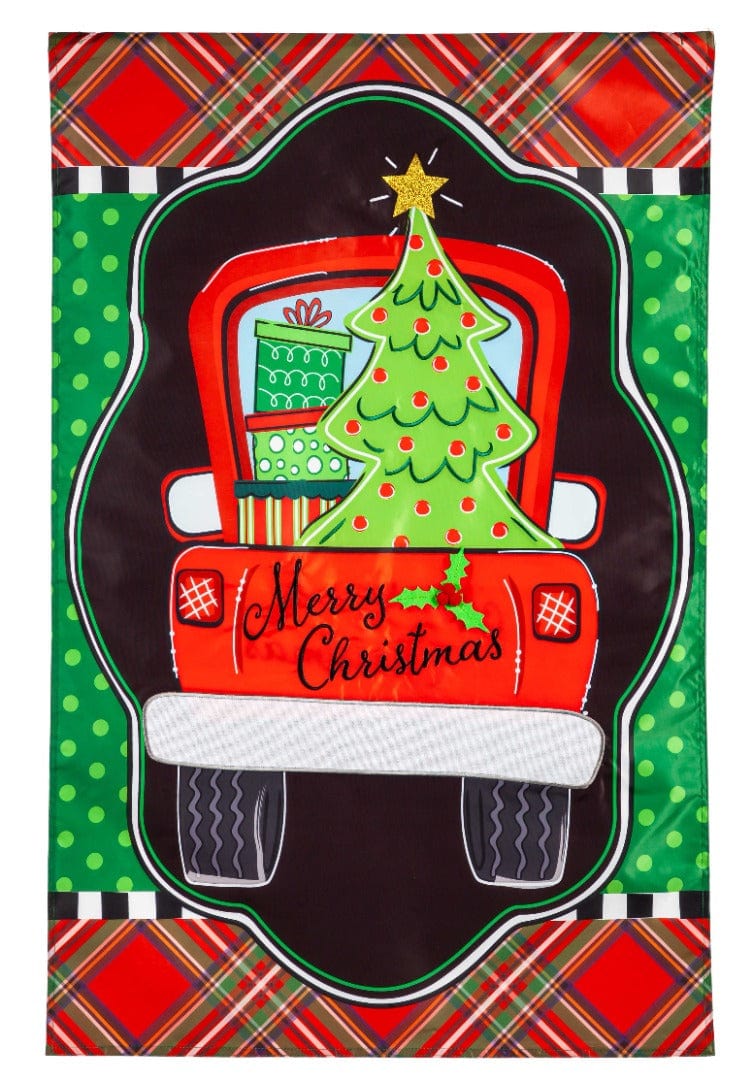 Patterned Christmas Truck Banner 2 Sided Merry Christmas Flag