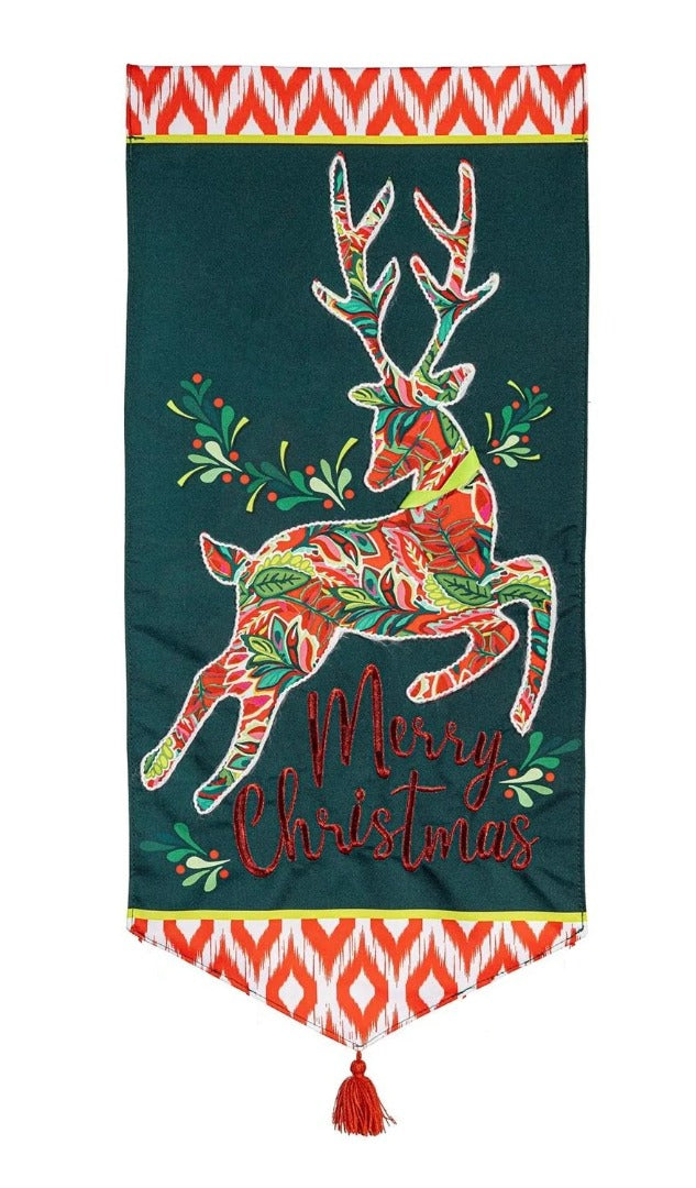 Patterned Reindeer 2 Sided Long Garden Flag