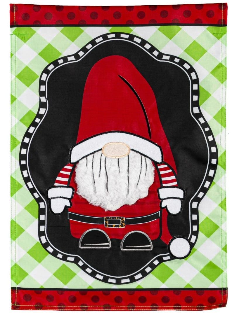 Patterned Santa Gnome Christmas Garden Flag 2 Sided