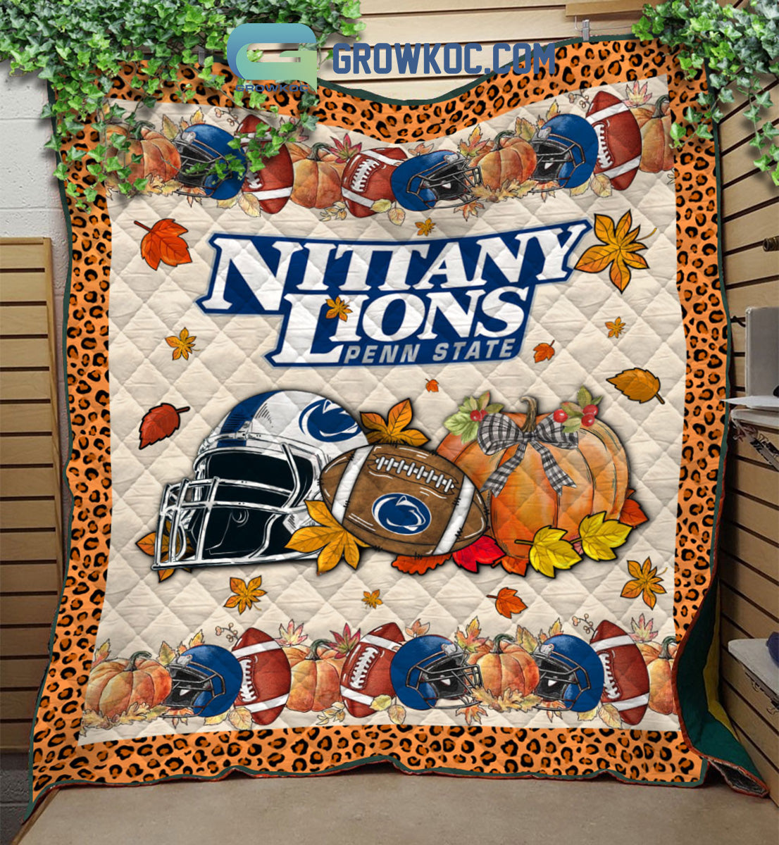 Penn State Nittany Lions NCAA Football Welcome Fall Pumpkin Halloween Fleece Blanket Quilt