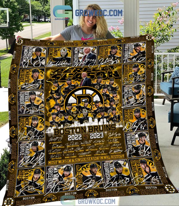 Perfect Season Boston Bruins 2022 2023 Most Wins In NHL History Fleece Blanket Quilt