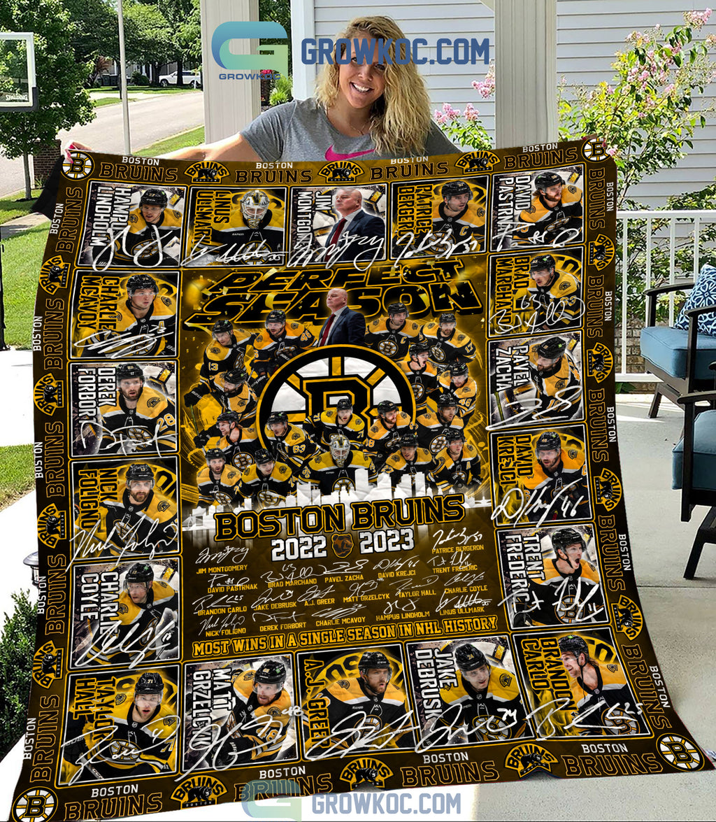 Perfect Season Boston Bruins 2022 2023 Most Wins In NHL History Fleece Blanket Quilt
