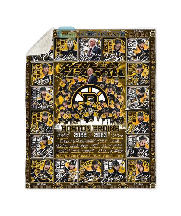 Perfect Season Boston Bruins 2022 2023 Most Wins In NHL History Fleece Blanket Quilt