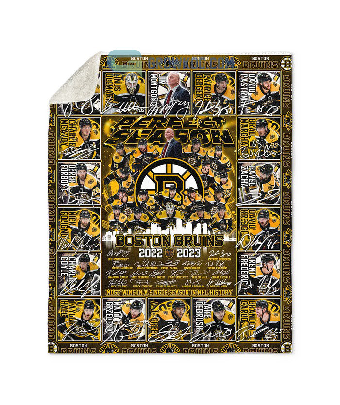 Perfect Season Boston Bruins 2022 2023 Most Wins In NHL History Fleece Blanket Quilt