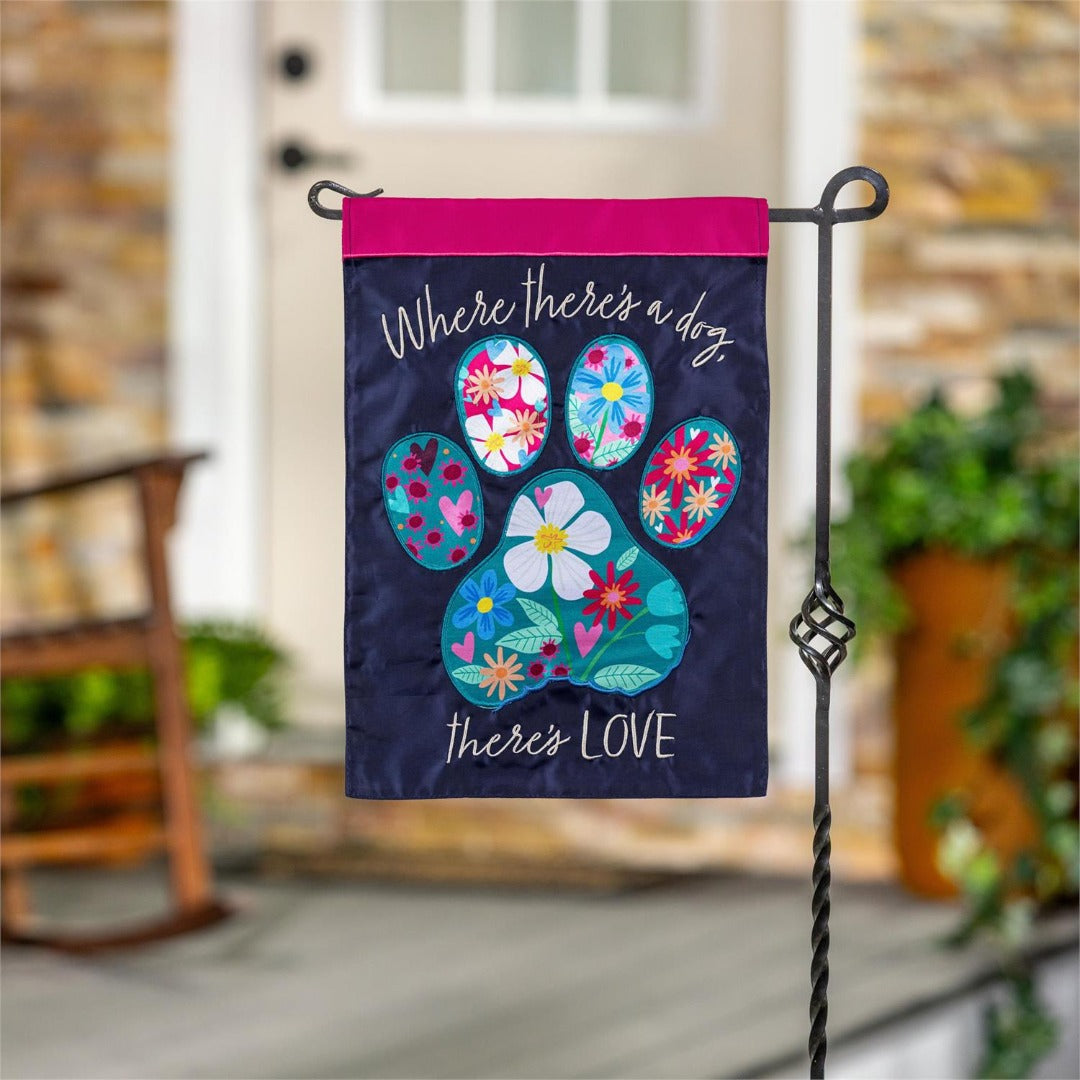 Pet Central Floral Paw Print 2-Sided Applique Garden Flag | 12.5x18