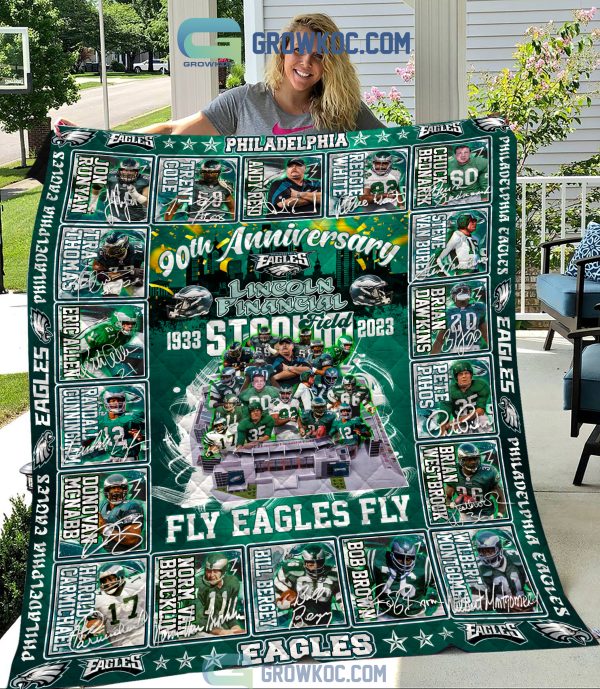 Philadelphia Eagles 90th Anniversary Lincoln Financial Field Stadium 1933 2023 Fleece Blanket Quilt